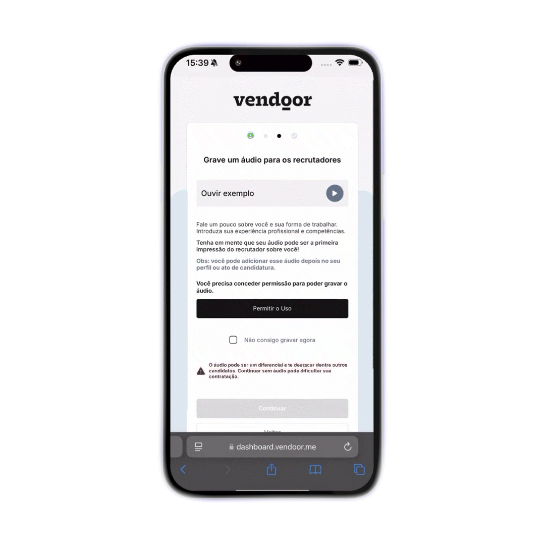 Adicione um audio para se apresentar